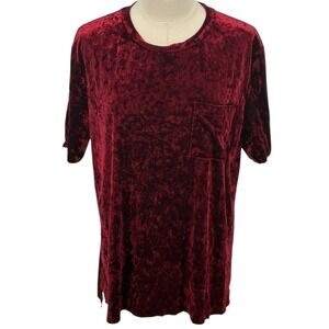 Falls Creek Velvet Pocket T Shirt Burgundy Red Crushed Texture Womens Size Large